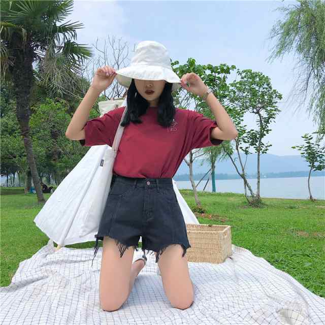 パンツ レディース ショート丈 デニム ブラック 大きいサイズ XL 切りっぱなし 大人 女子 かっこいい 個性的 かわいい シンプル カジュアル お洒落 着痩せ 細見え 着回し 合わせやすい おうち