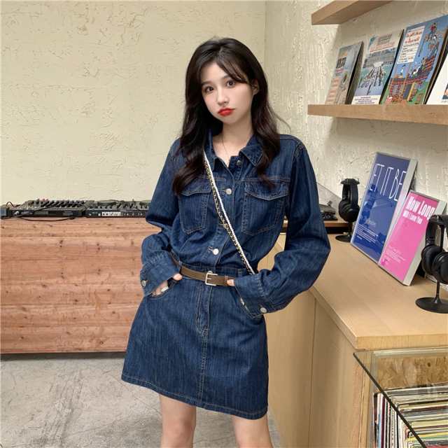 ワンピース トップス スカート シャツ シャンパー Gジャン デニムスカート ミニ丈 ショート ショート丈 膝丈 ひざ丈 長袖 萌袖 襟付き 細身 Aライン 前開き デニム 上下セット 2点セット ツ